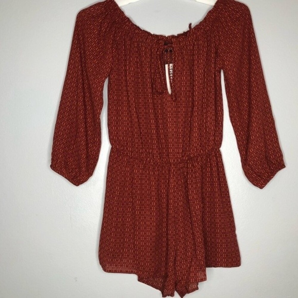 NWT Fab’rik Romper short boho long sleeves brown S